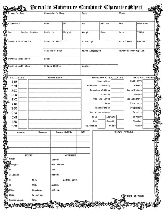 Portal To Adventure Character Sheet