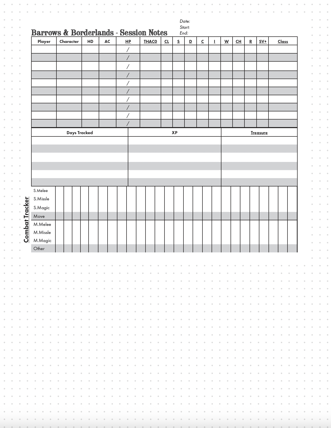 Barrows & Borderlands - Session Notes Template